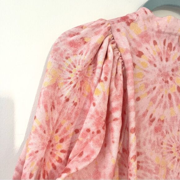 MISA Silk Blend Kali Long Sleeve Puff Shoulder Crewneck Sweater in Pink XS NWT - Picture 11 of 11